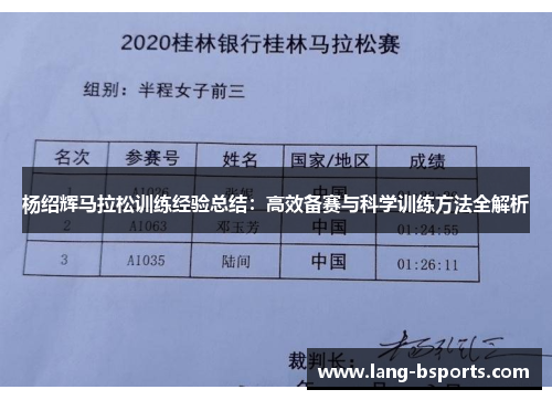 杨绍辉马拉松训练经验总结:高效备赛与科学训练方法全解析 杨绍辉马拉松训练经验总结:高效备赛与科学训练方法全解析